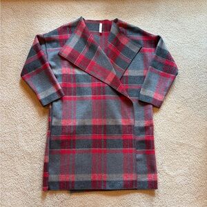 Stylish Open Front Red and Gray Plaid Coat. NWOT.